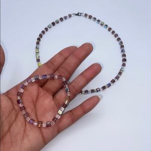 Handmade Glass Cube Bead Necklace & Bracelet Set